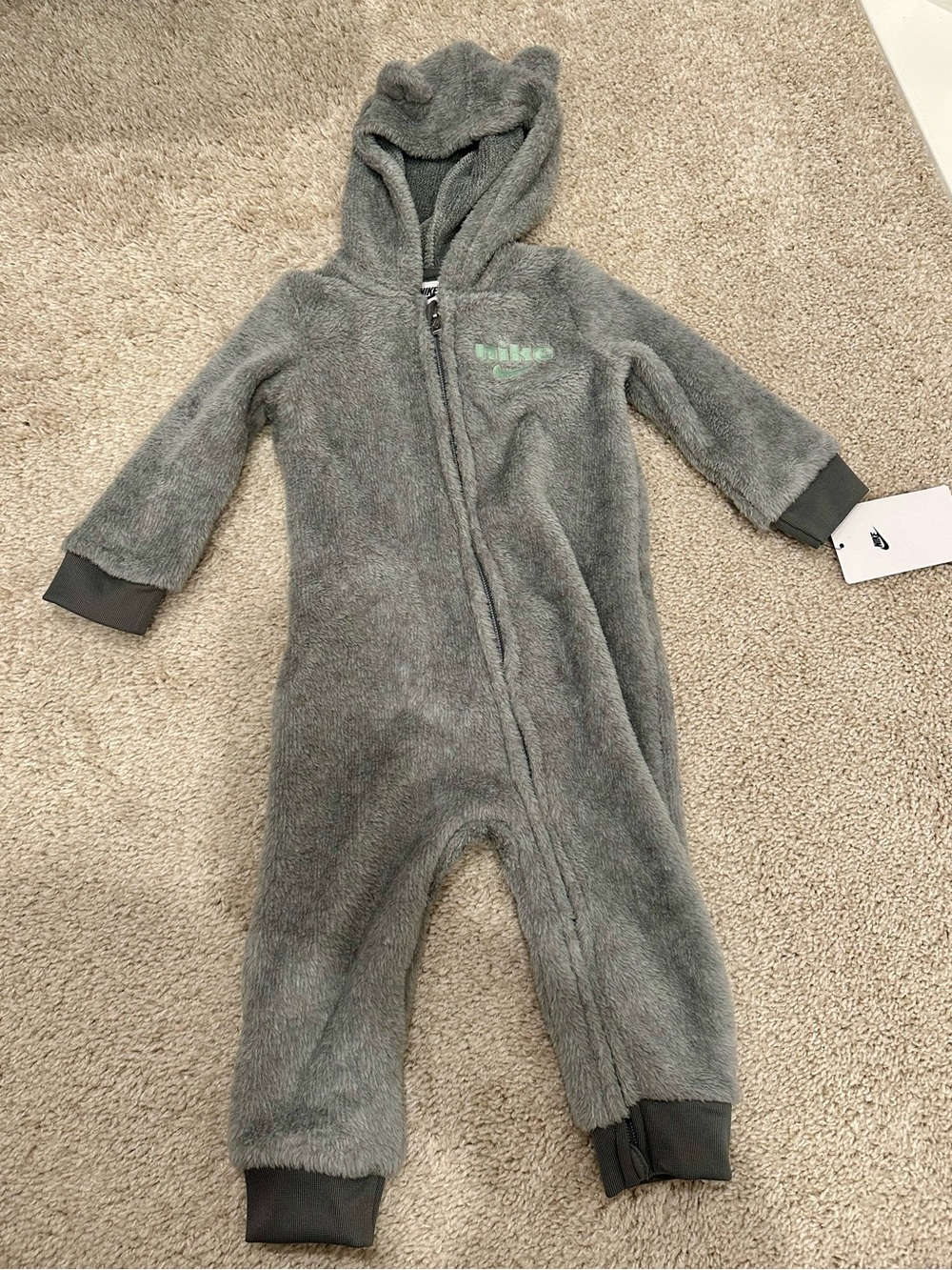 Nike Gray Plush Hooded Baby One-Piece Footie